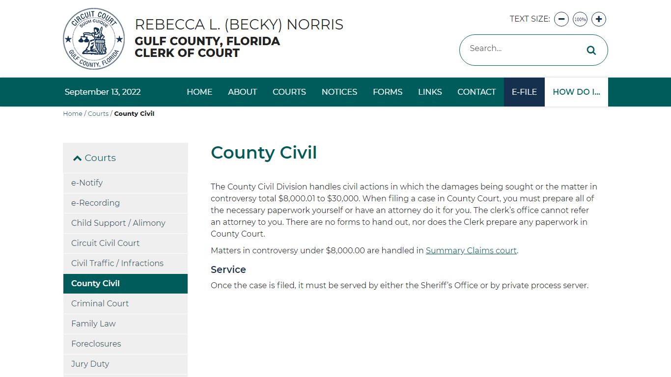 County Civil | Gulf County Clerk of Courts
