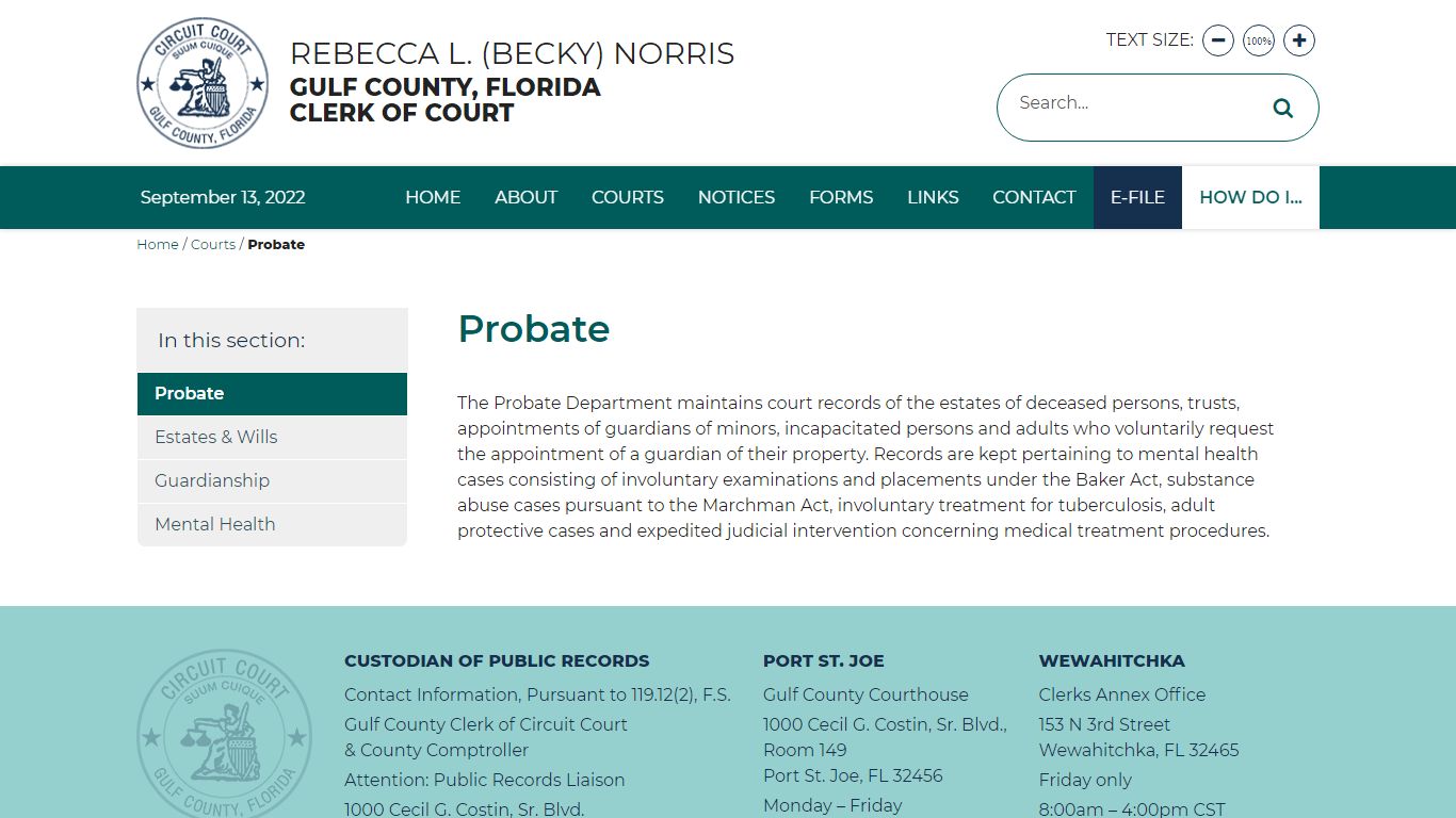 Probate | Gulf County Clerk of Courts